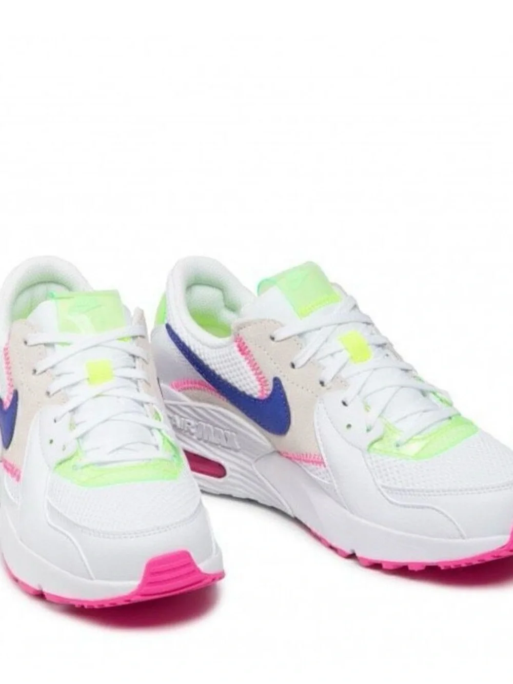 Nike Women's White Sneakers with Neon Green, Pink & Blue Accents